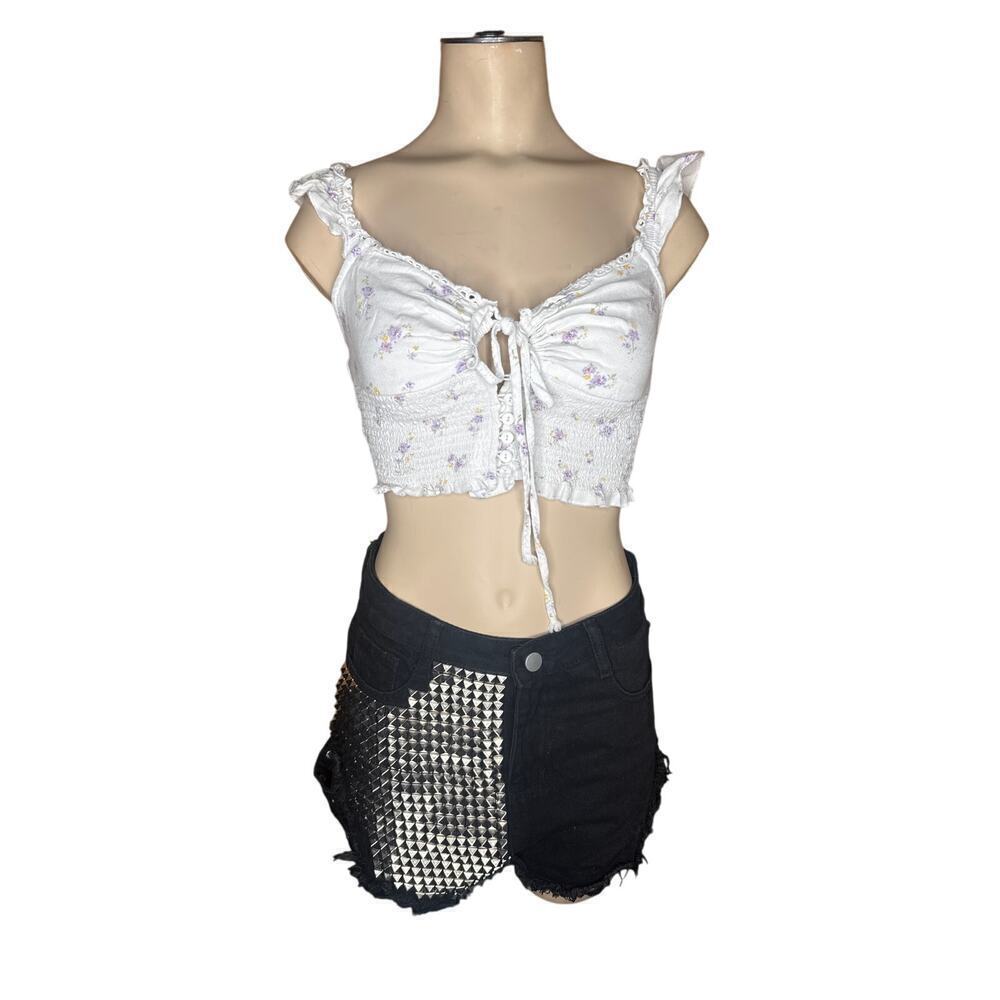 L.A. Hearts - White Floral Tank Top - XS - Stretch Waist Boho Style